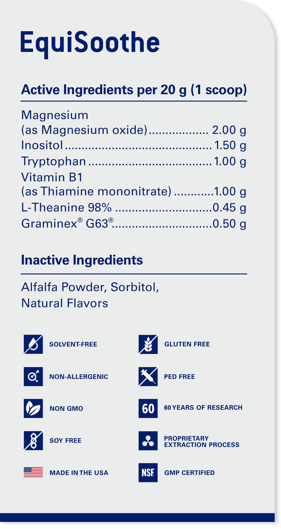 equisoothe ingredient panel